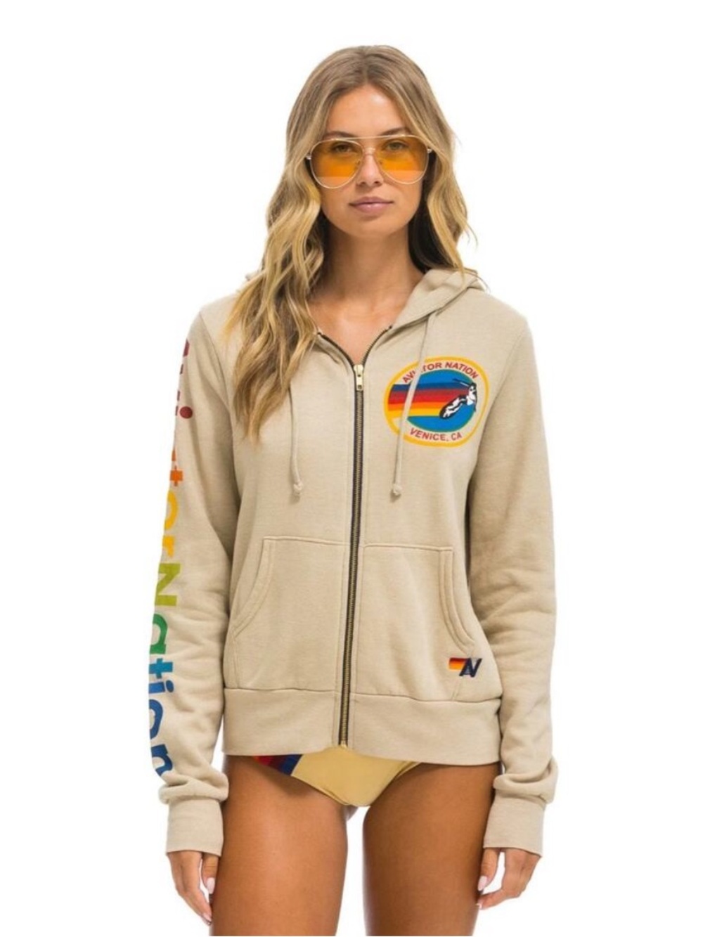 Aviator Nation Teal Rainbow Logo Zip Up Hoodie “ Houston “ Texas unisex large